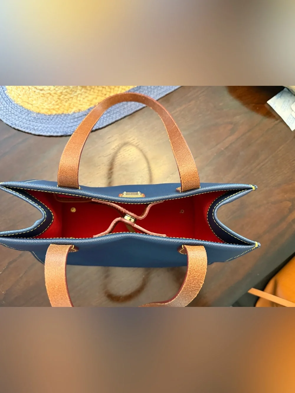 Dooney & Bourke Navy satchel tote bag with Brown Leather Trim